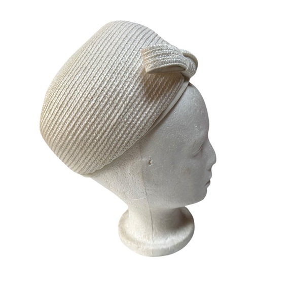 1940s/50s Union Label White Ribbon Straw Hat - Picture 2 of 5